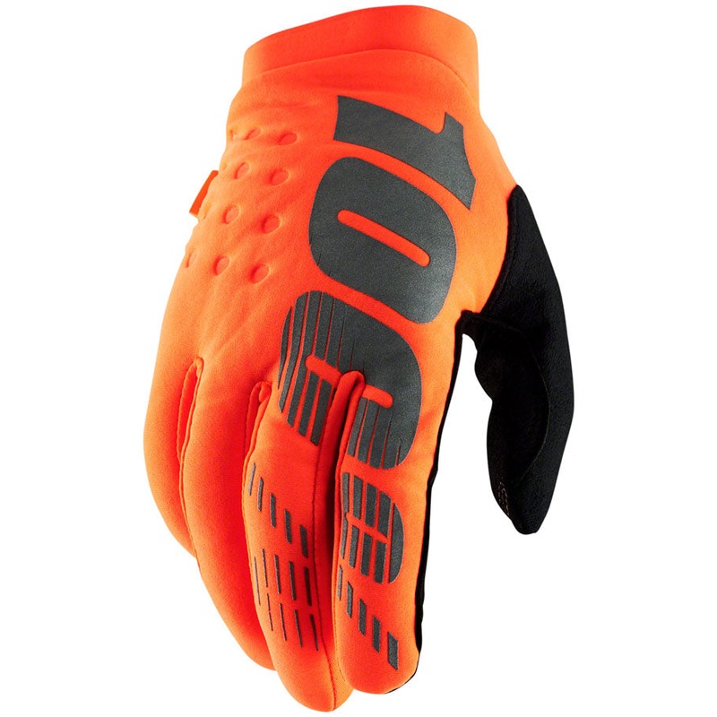 100% Brisker Gloves – Flourescent Orange/Black Full Finger Mens Large