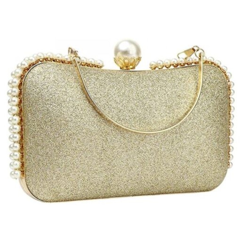 Womens Clutch Pearls Evening Bag Wedding Party Purse and Shoulder Handbag