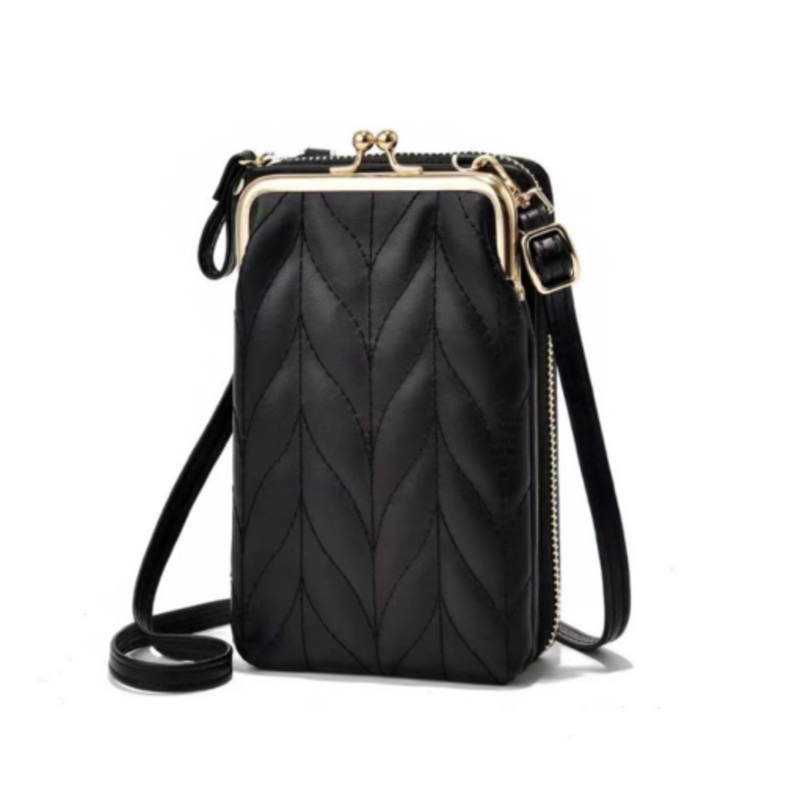 Womens Crossbody Cellphone Pouch Slim Shoulder Sling Bag  Black