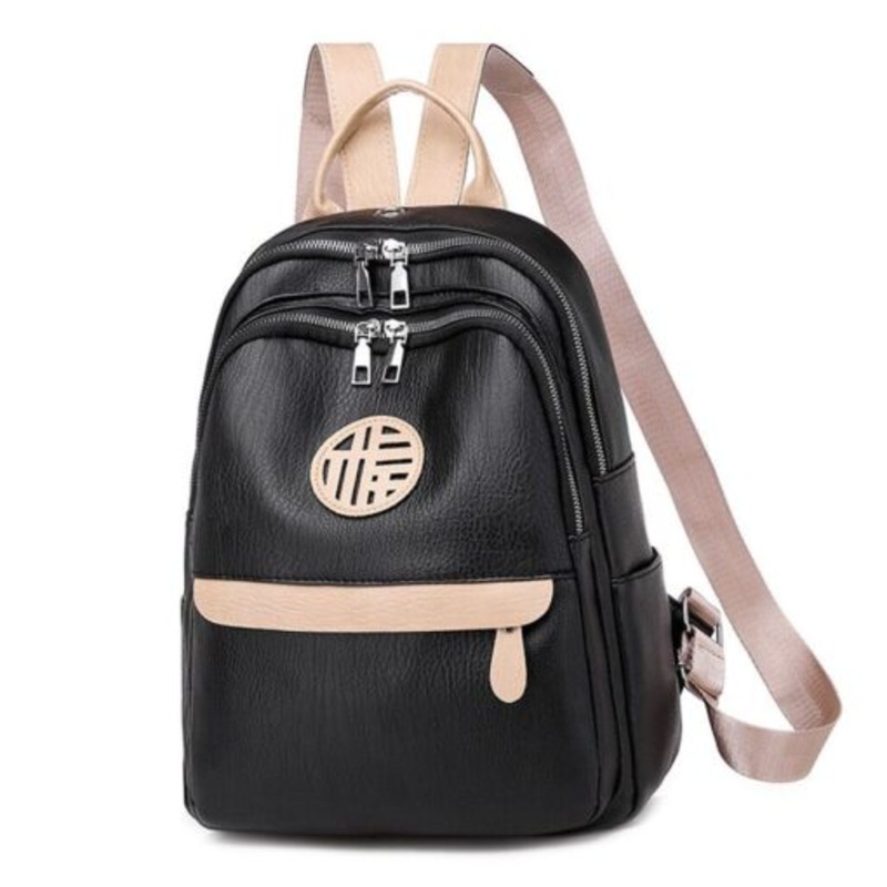 Womens Fashion Waterproof Backpack Anti-theft Shoulder Leisure Bag  Black Pink