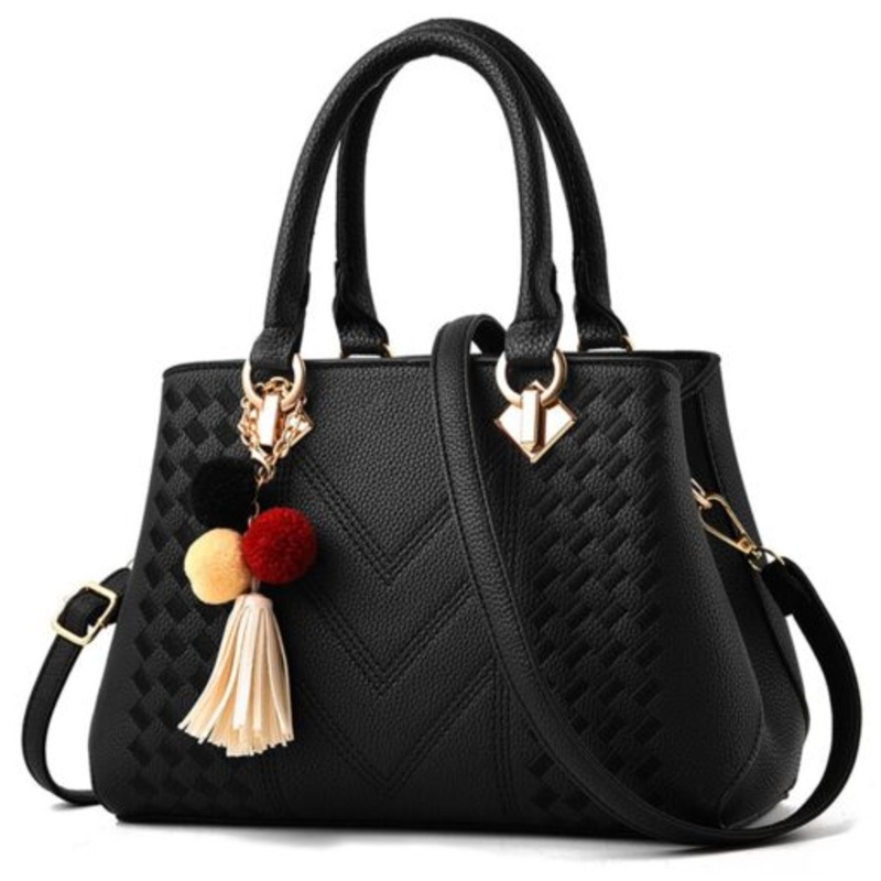 Womens Leather Zipper Handbag Crossbody Shoulder Bag  Black