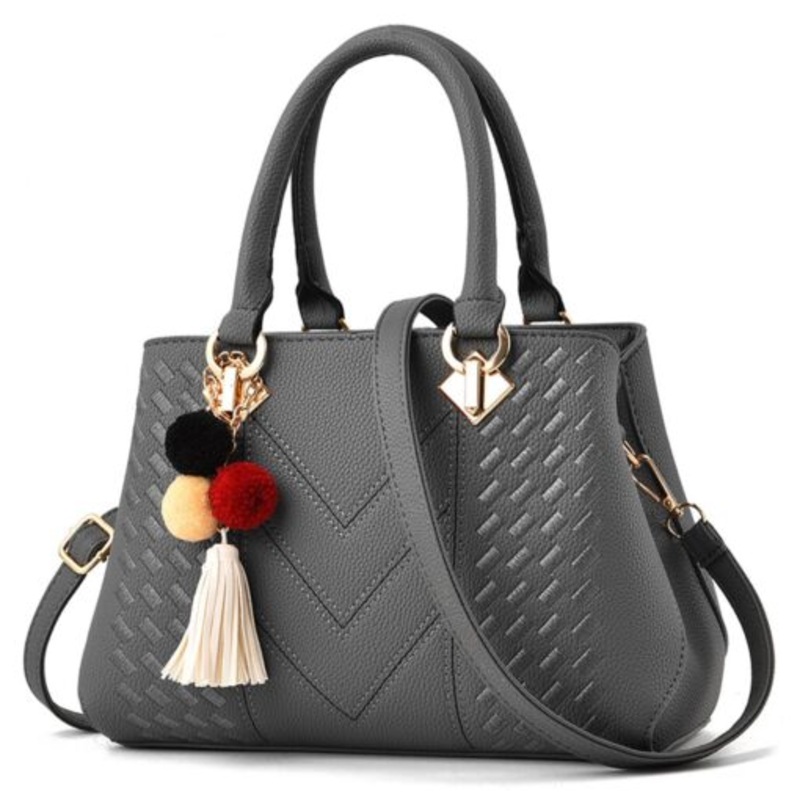 Womens Leather Zipper Handbag Crossbody Shoulder Bag  Grey