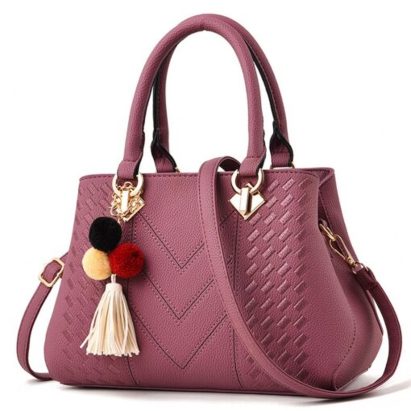 Womens Leather Zipper Handbag Crossbody Shoulder Bag  Pink/Purple