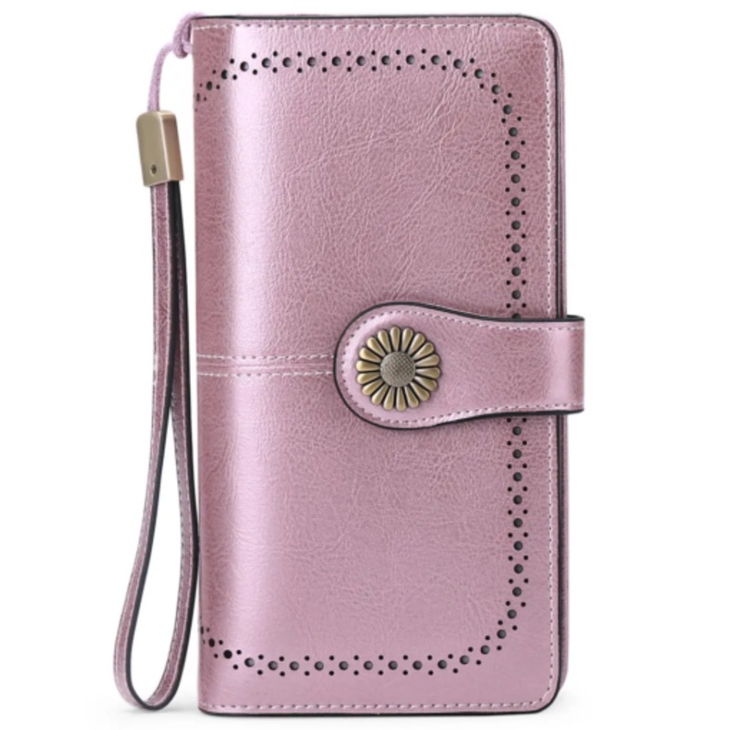 Womens Long Leather Wallet  Pink