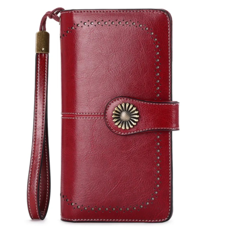 Womens Long Leather Wallet  Red wine