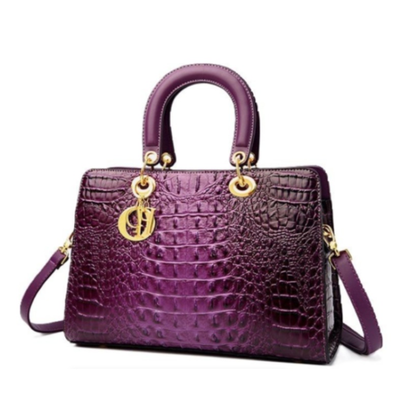 Womens Luxury Crocodile Pattern Leather Handbag  Purple