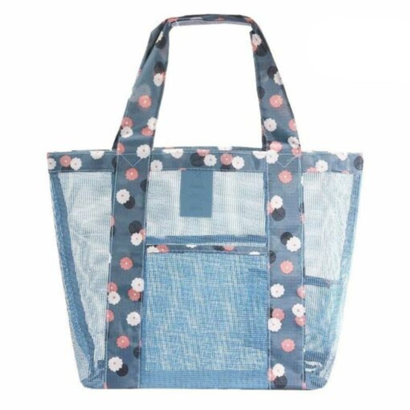 Womens Mesh Lightweight Tote Hand Beach Bag Tote Shoulder Bag-Blue