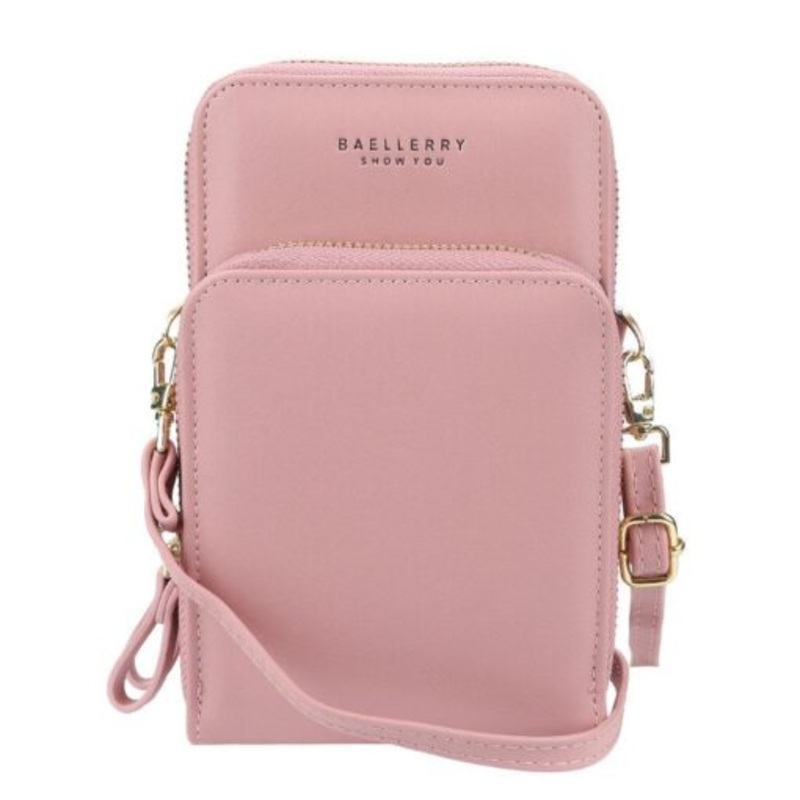 Womens Mini Leather Crossbody Phone Shoulder Strap Wallet Sling Bag  Pink