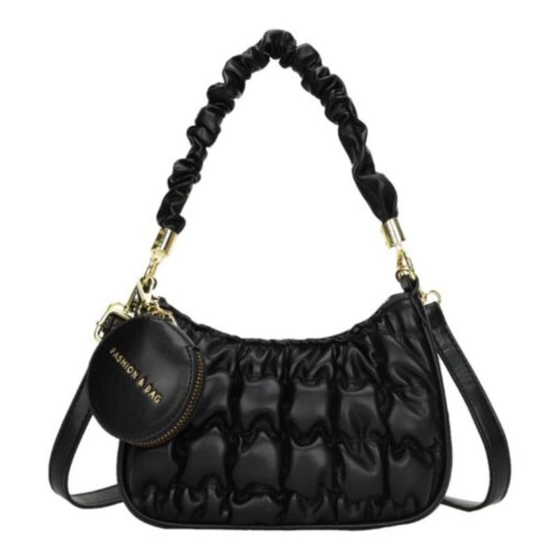 Womens Shoulder PU Leather Top Handle Bag with Mini Coin Bag  Black