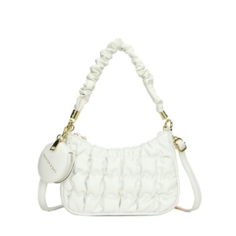 Womens Shoulder PU Leather Top Handle Bag with Mini Coin Bag  White
