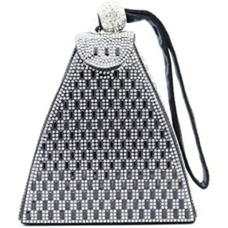 Womens Small Pyramidal Shape Shiny Clutch Handbag  Black