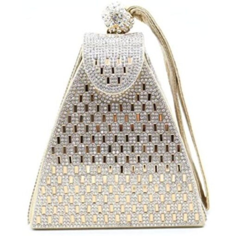 Womens Small Pyramidal Shape Shiny Clutch Handbag  Gold