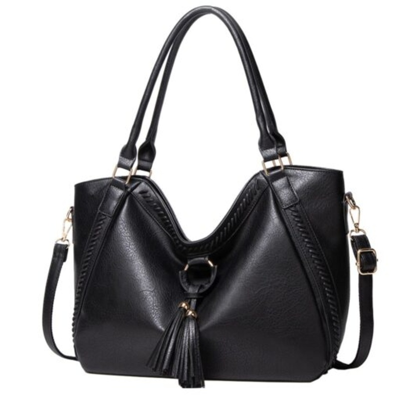 Womens Stylish Large Capacity Soft PU Leather Messenger Bag  Black