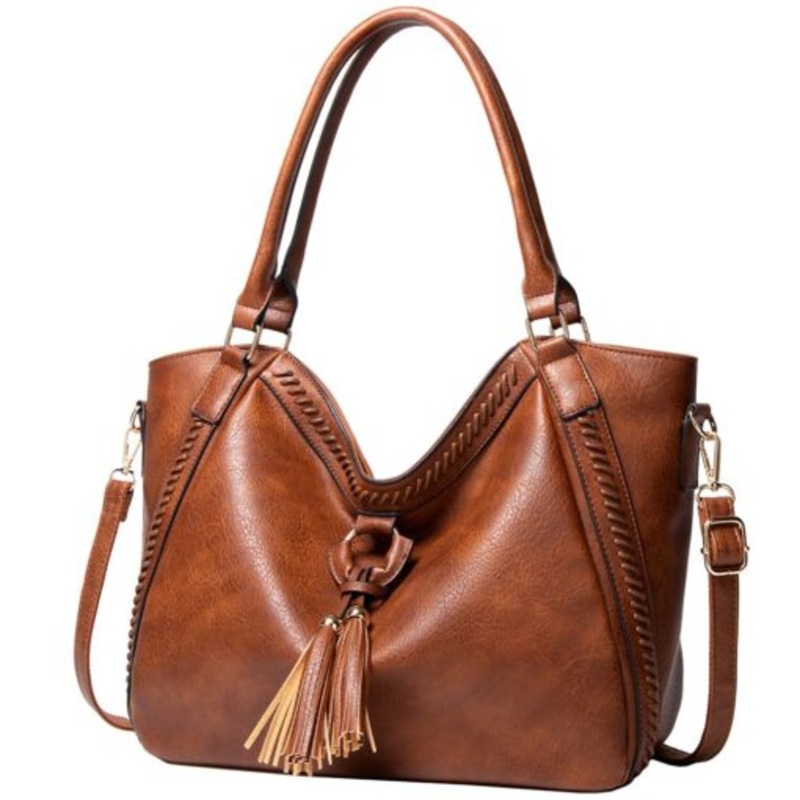 Womens Stylish Large Capacity Soft PU Leather Messenger Bag  Brown