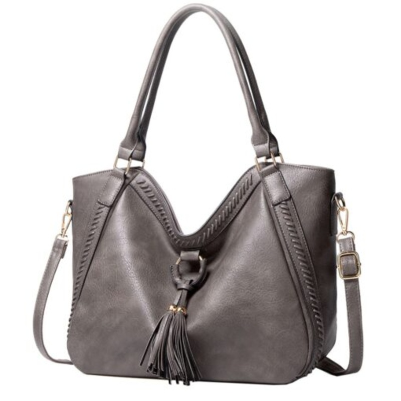 Womens Stylish Large Capacity Soft PU Leather Messenger Bag  Gray