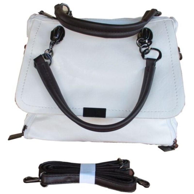Womens White Imitation Leather Handbag with Detachable Shoulder Strap