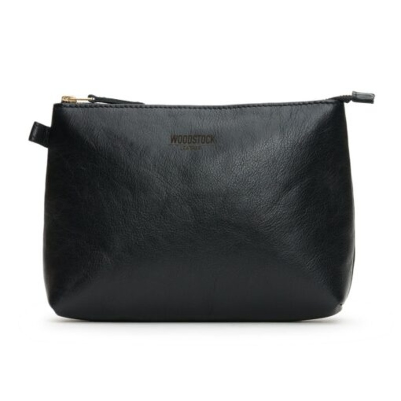 Woodstock Leather Genuine Leather Harper Large Cosmetic Bag  Black