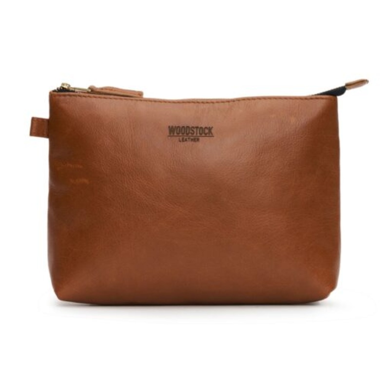 Woodstock Leather Genuine Leather Harper Large Cosmetic Bag  Pecan