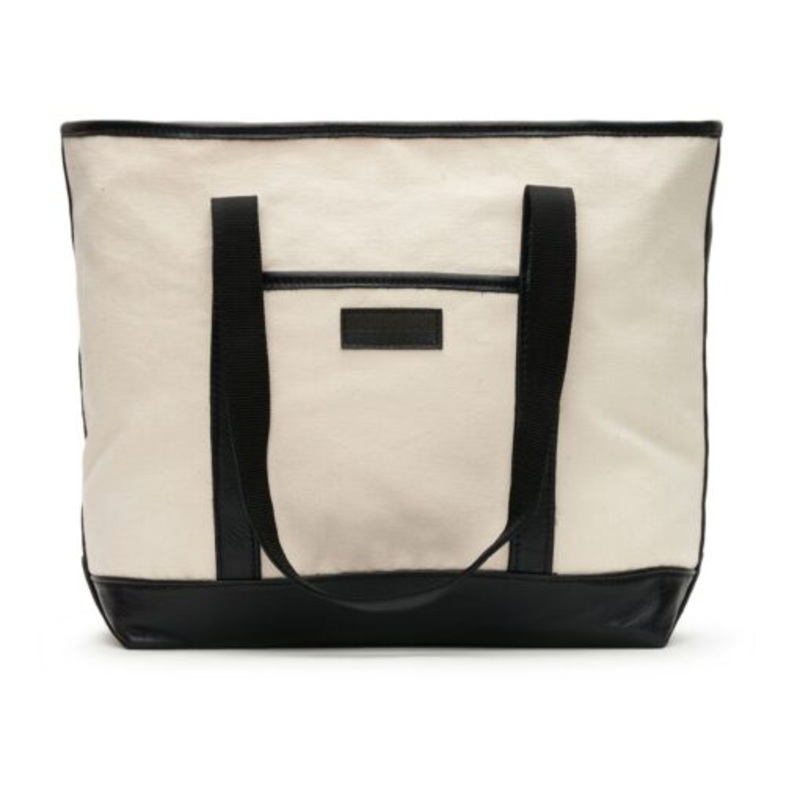 Woodstock Leather Safari Canvas and Leather Two-Tone Tote Bag  Milk