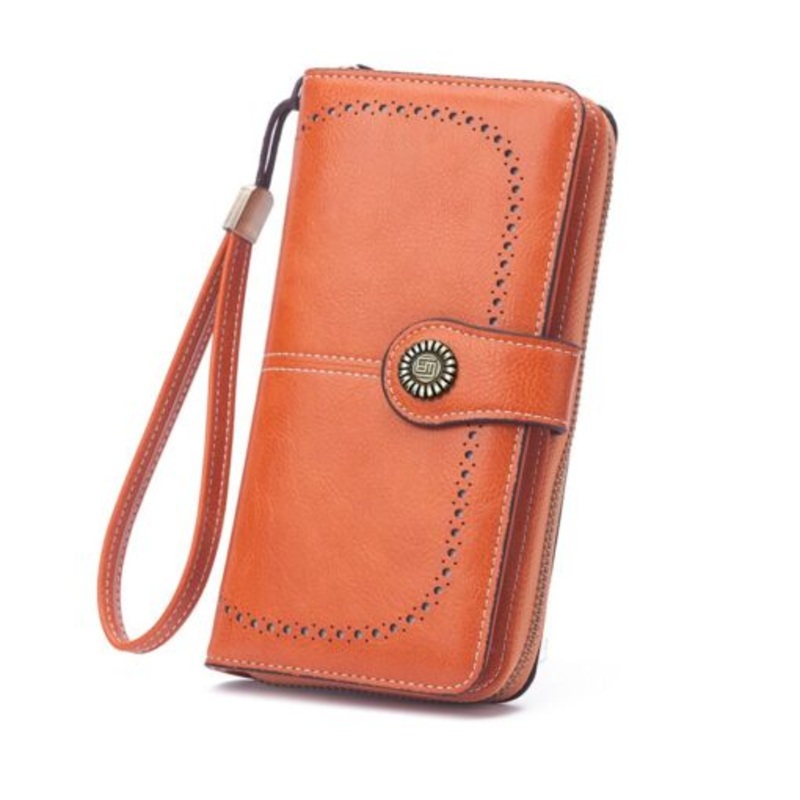 Wristlet Genuine Leather Wallet  Orange