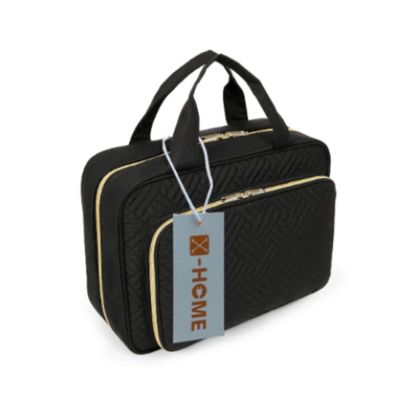 X-HOME Toiletry Make Up Travel Bag 5 Compartments PVC Lined Hanging Hook  Black