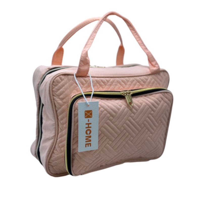 X-HOME Toiletry Make Up Travel Bag 5 Compartments PVC Lined Hanging Hook  Pink