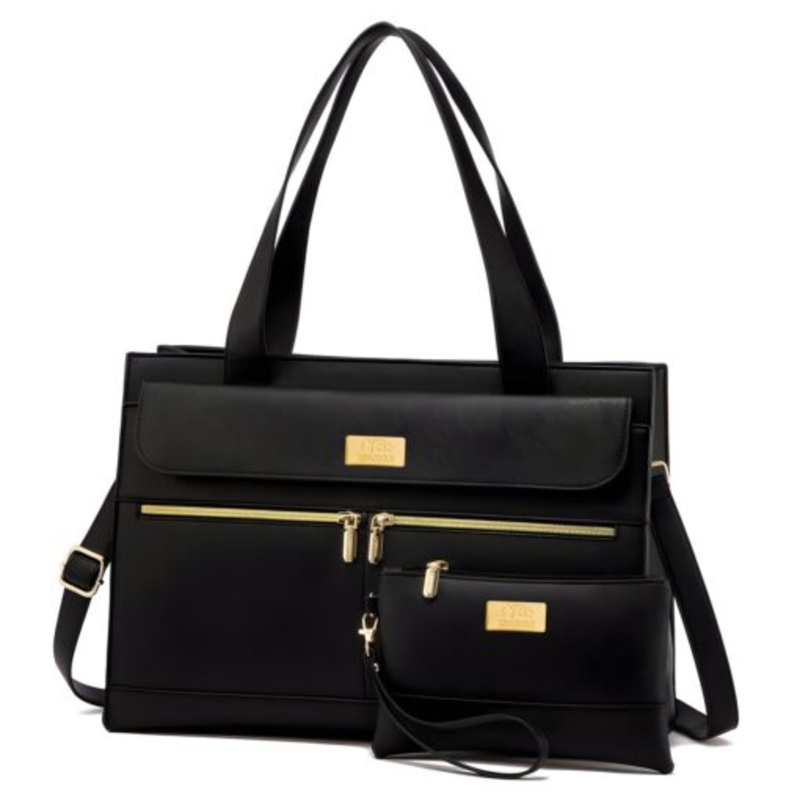 YB Sparkle  2-Piece Luxury PU Leather 15.6-Inch Laptop Ladies Tote Bag  Black