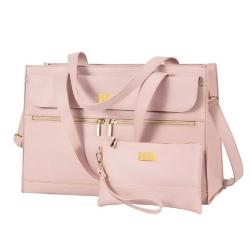 YB Sparkle  2-Piece Luxury PU Leather 15.6-Inch Laptop Ladies Tote Bag  Pink