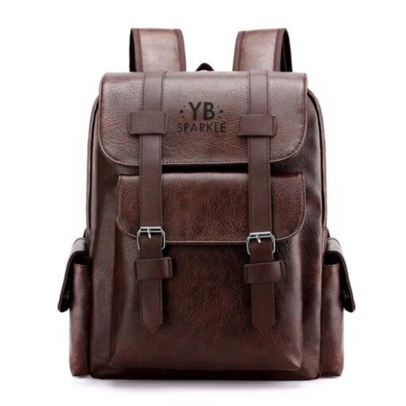 YB Sparkle  Professional PU Leather Business Backpack Bag  Dark Brown