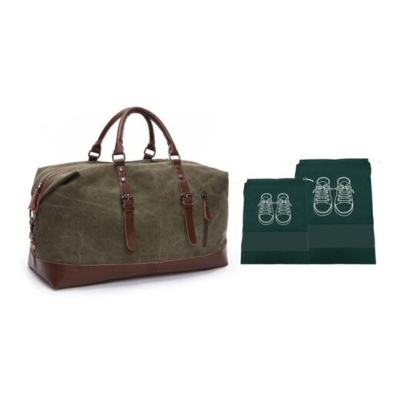 Webuy Canvas Duffel Shoulder Weekender Overnight Bag With Shoe Bags  Green