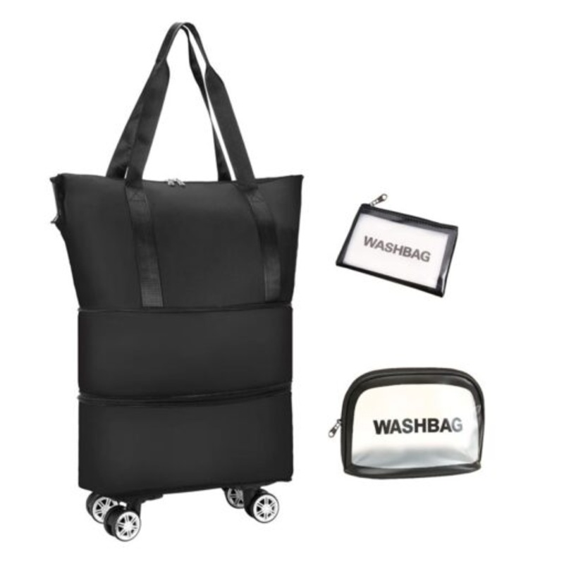 Webuy Expandable Foldable Travel Duffel Bag with Removable Wheels  Black