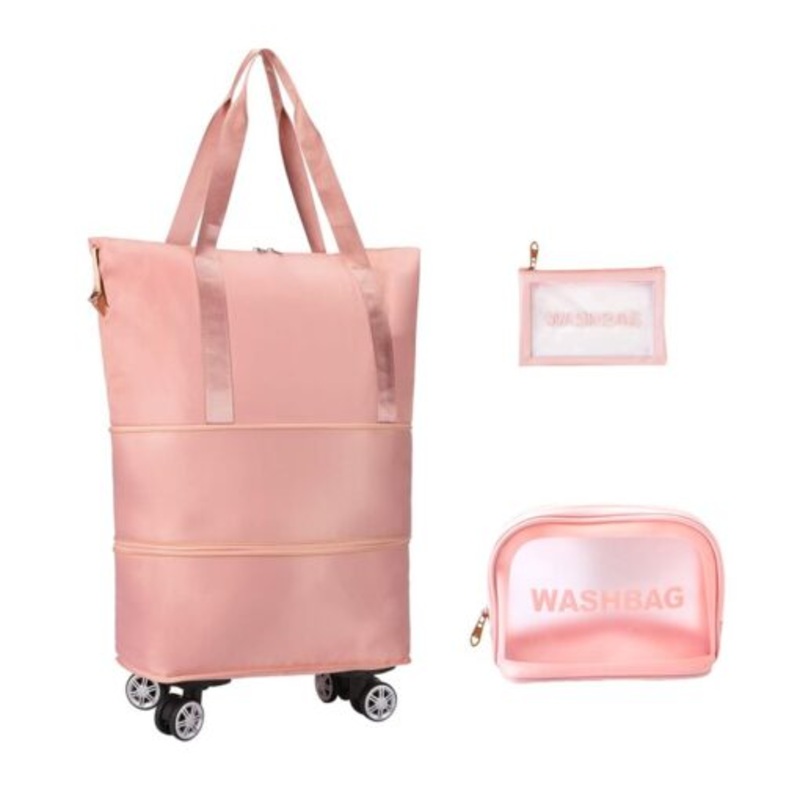 Webuy Expandable Foldable Travel Duffel Bag with Removable Wheels  Pink