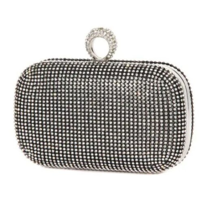 Wedding Rhinestone Clutch Evening Bag For Women  Black