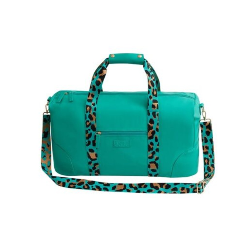 Weekender Bag With Leopard Print Straps  Aquamarine