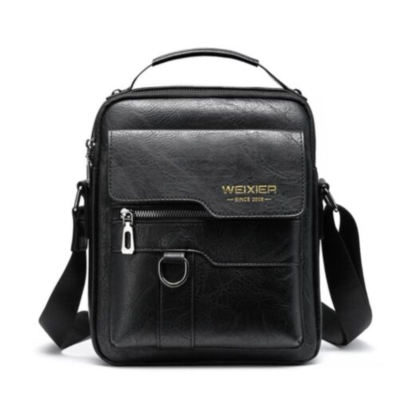 Weixier 8642 Business Retro PU Leather Crossbody Shoulder Bag  Black