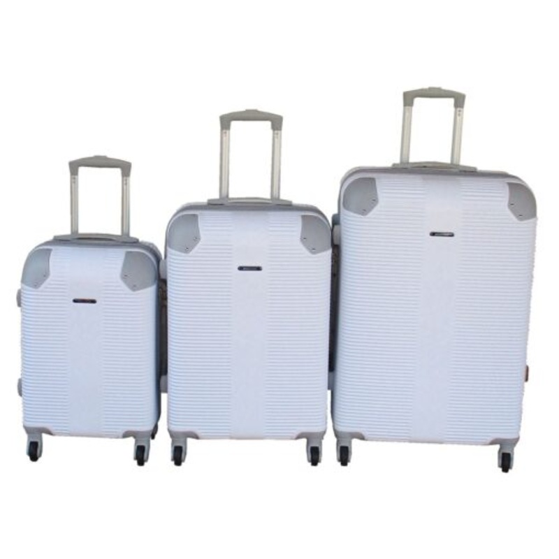 White 3-Piece ABS Luggage Set-Hard-Shell Spinner WheelsTelescopic Handles