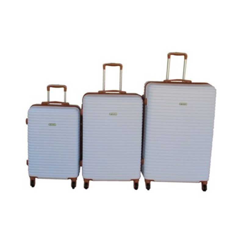 White ABS 3-Piece Luggage Set with Spinner Wheels and Telescopic Handles
