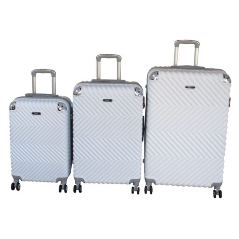 White ABS 3-Piece Luggage Set with Spinner WheelsTelescoping Handle & Lock