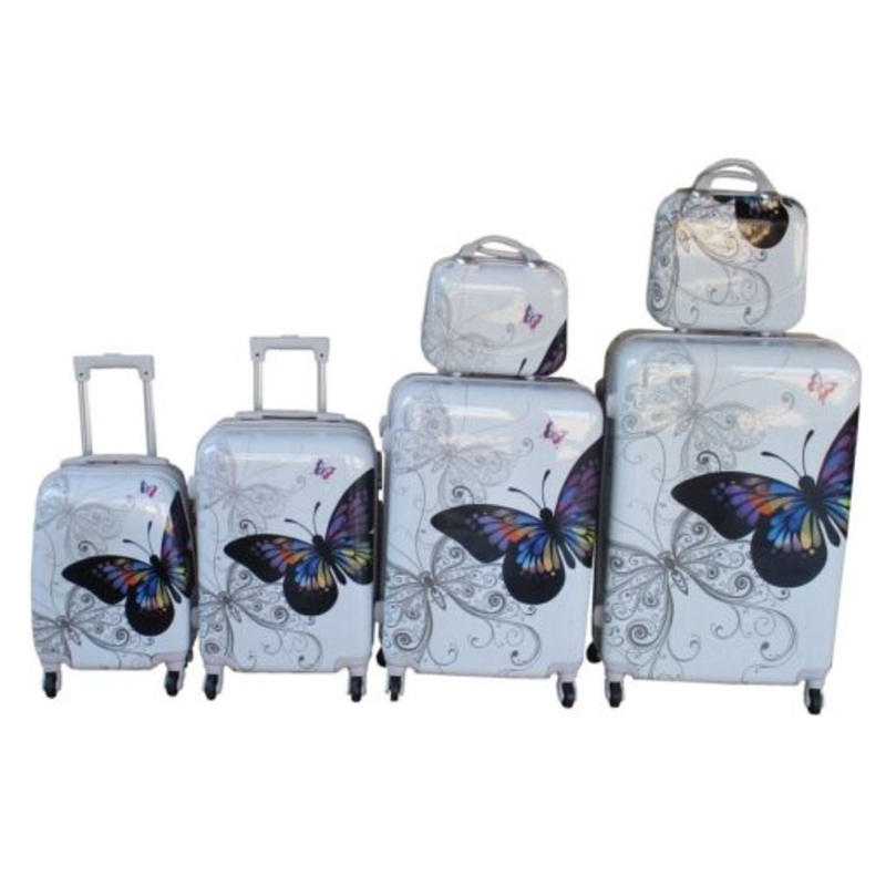 White Butterfly ABS Luggage Set  Durable Spinner Wheels Stylish Design
