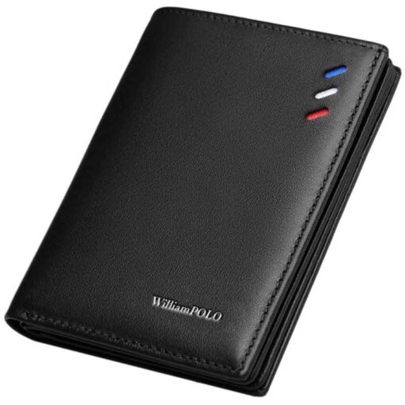 WilliamPOLO Mens Bi-fold Genuine Leather Wallet  Black