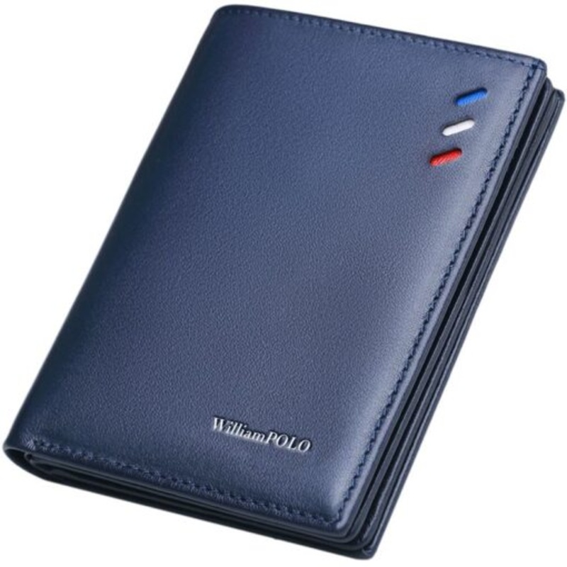 WilliamPOLO Mens Bi-fold Genuine Leather Wallet  Blue