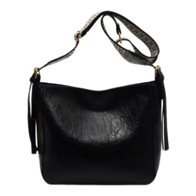 Woman PU Leather Large Capacity Black Handbag Pattern Strap
