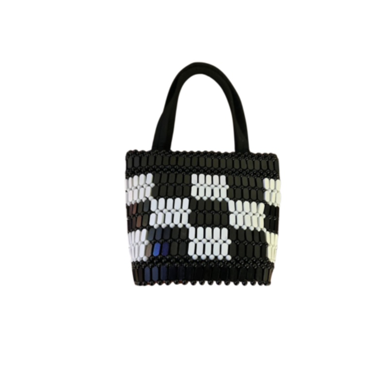 Womans Classy Handmade African Inspired Beaded Handbag  Black Checkered