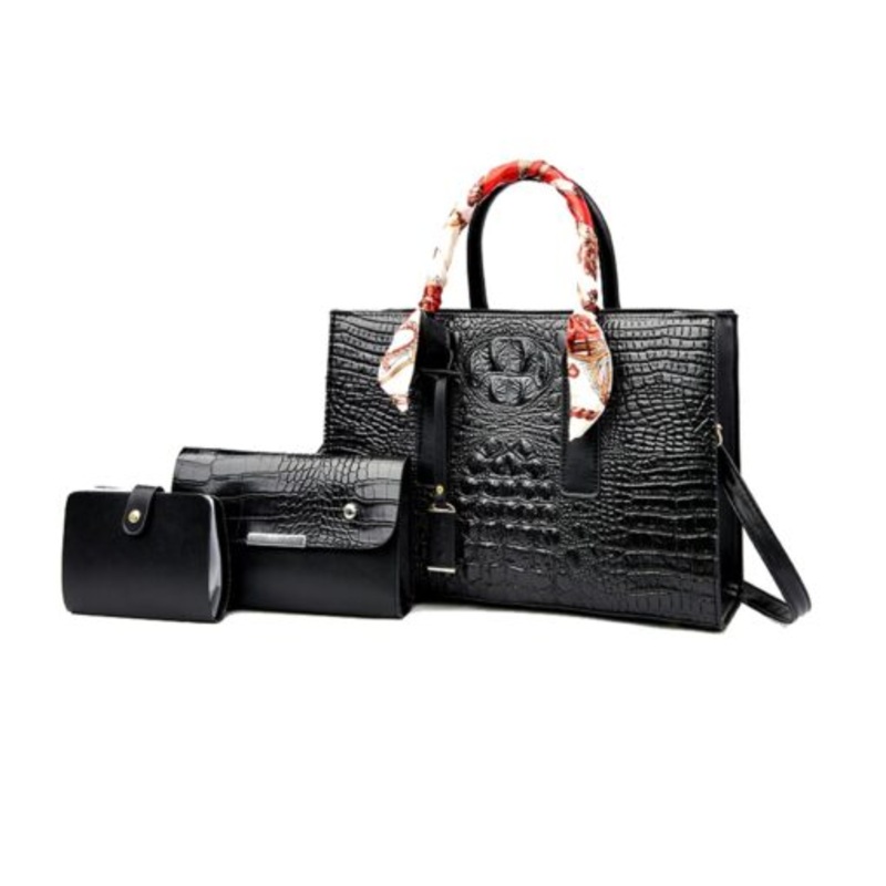 Women 3 Piece PU Alligator Crossbody Bag