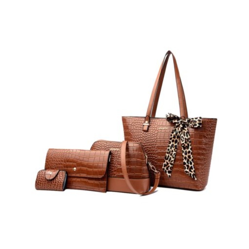 Women 4 Piece Set PU Leather Crossbody/Handbag  Brown