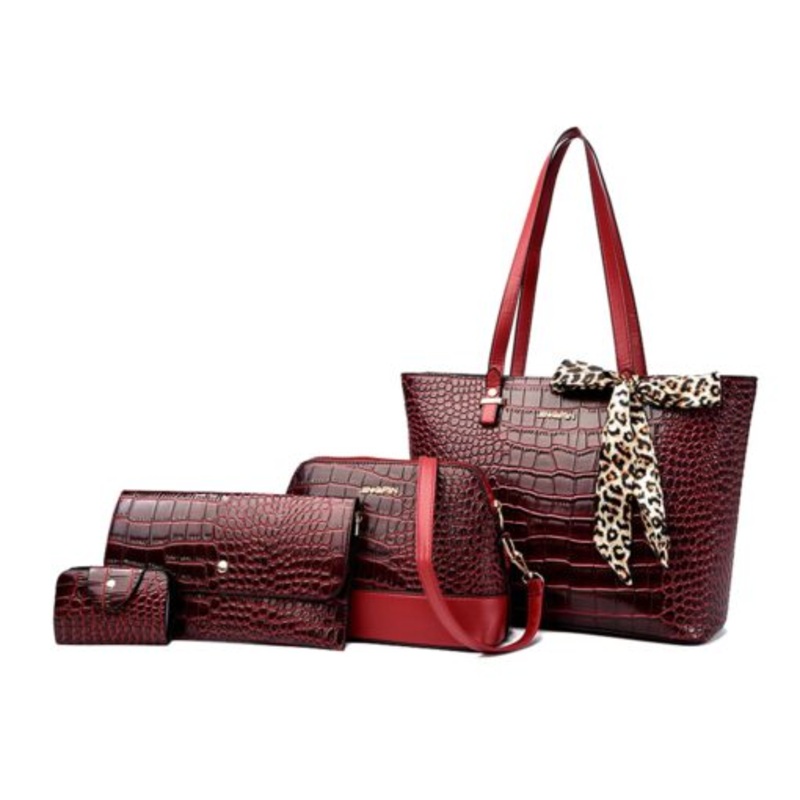 Women 4 Piece Set PU Leather Crossbody/Handbag  Rugby Red