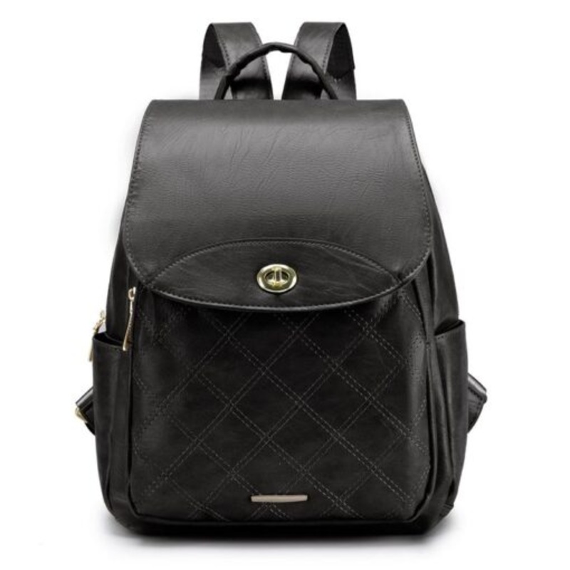 Women Casual Faux Leather Rucksack Bag Backpack  Black