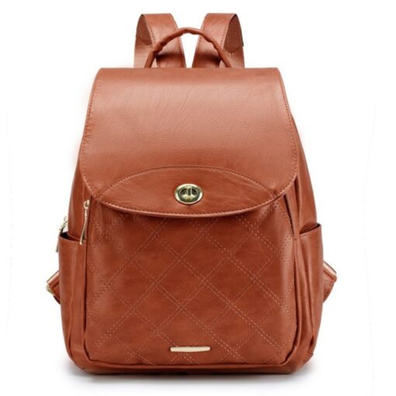 Women Casual Faux Leather Rucksack Bag Backpack  Brown