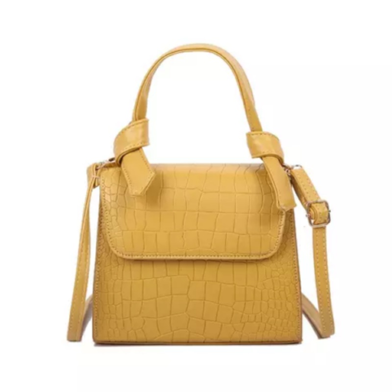 Women Crocodile  Pattern Shoulder Bag  Yellow