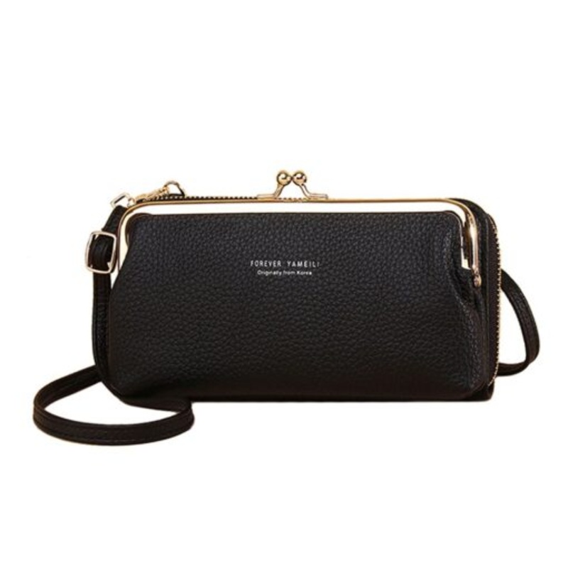 Women Crossbody Leather Clutch Bag Cellphone Wristlet Purse Wallet  Black